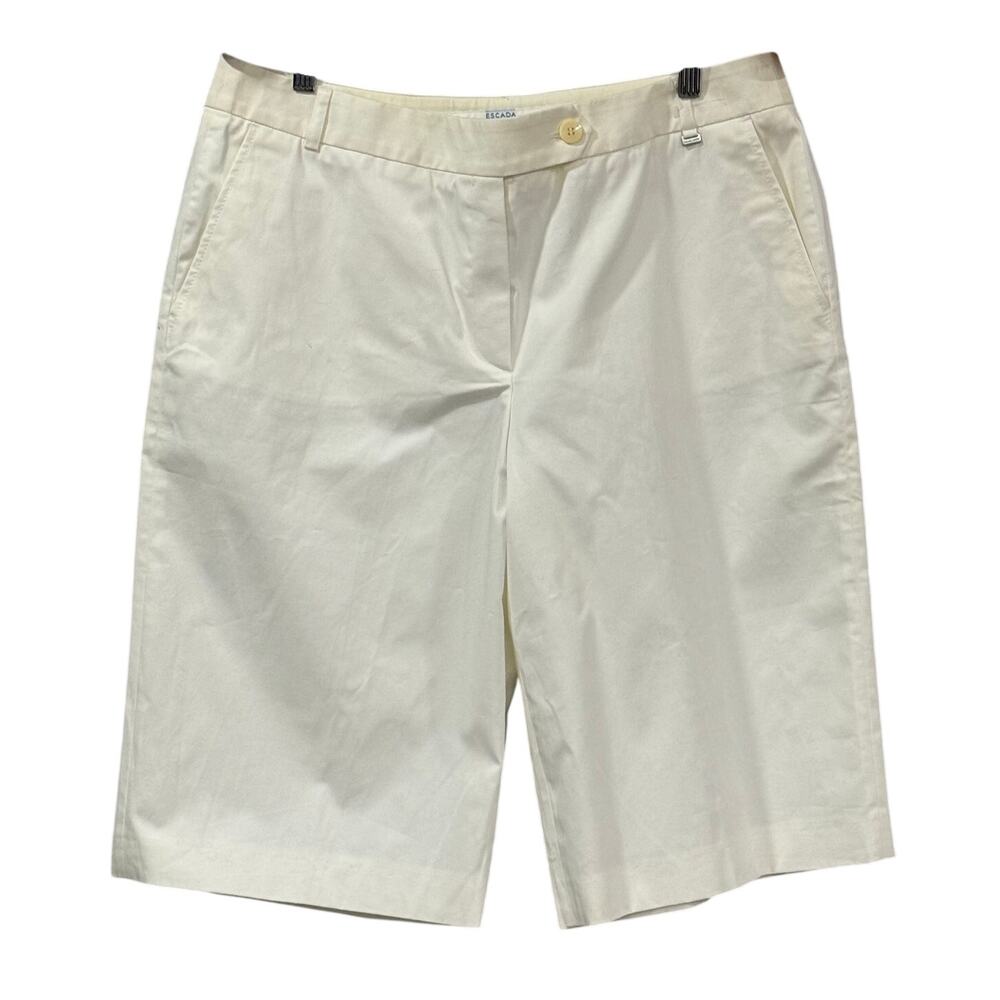 Escada Sport Bermuda Shorts White Cotton Stretch Resort Wear Tailored Women's 16